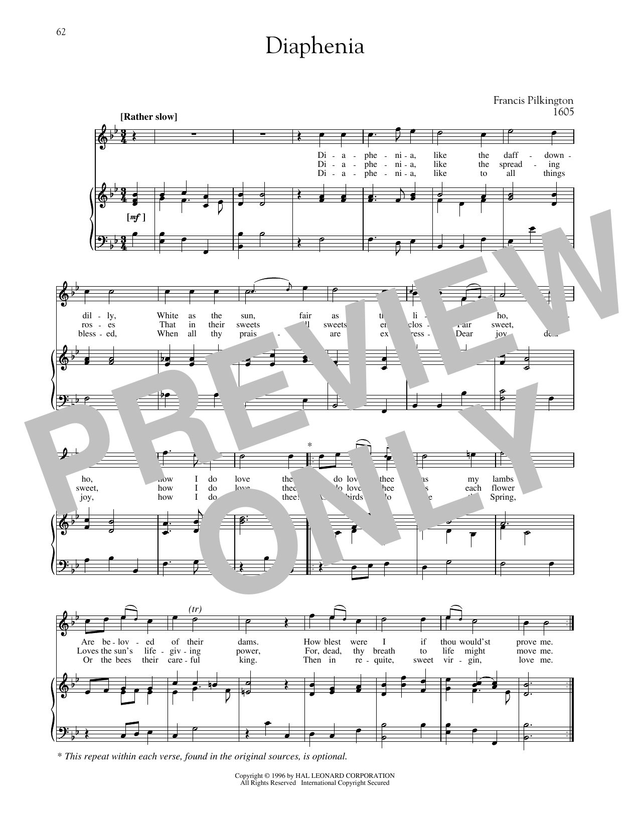 Francis Pilkington Diaphenia sheet music notes and chords. Download Printable PDF.