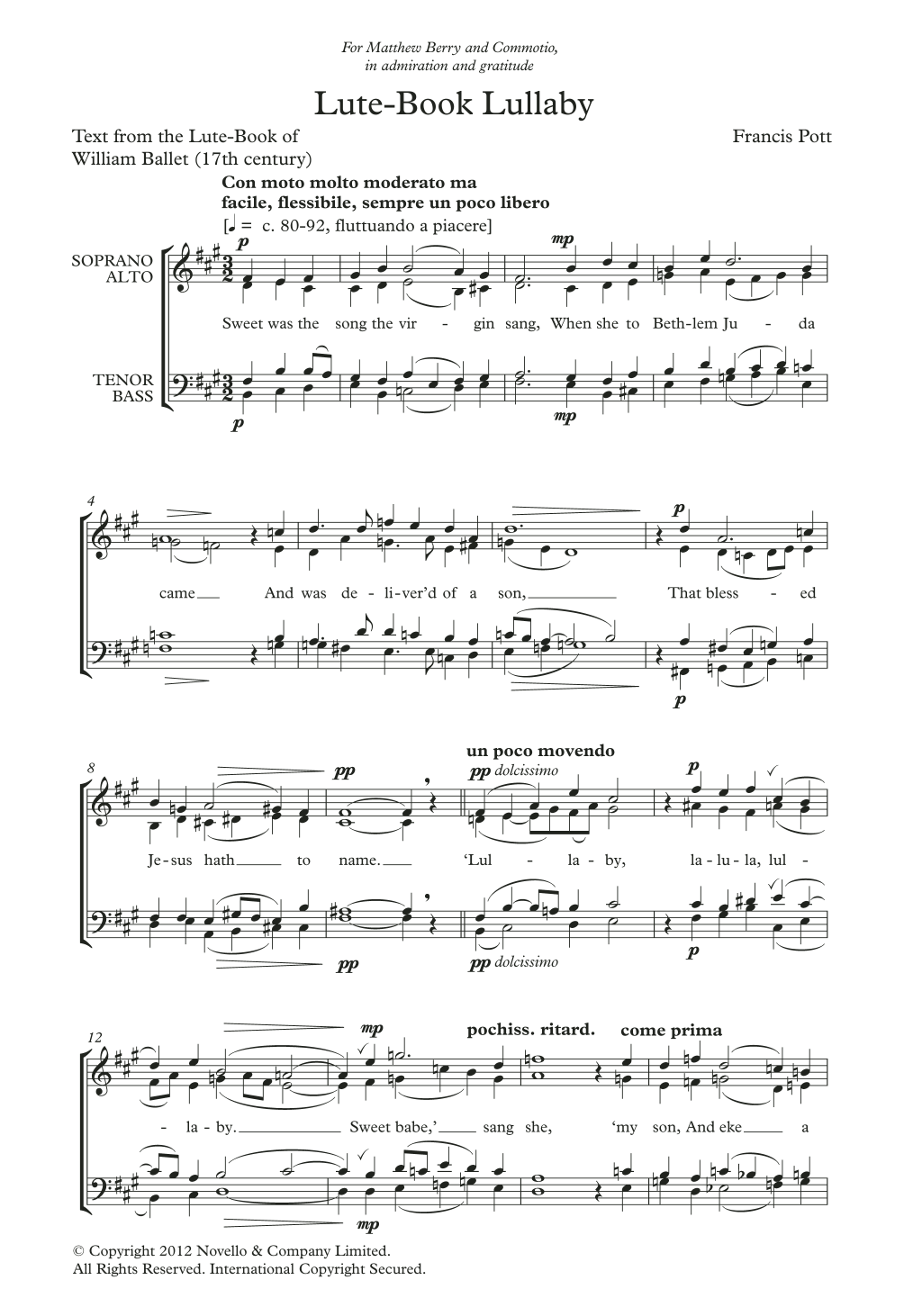 Francis Pott Lute-Book Lullaby sheet music notes and chords. Download Printable PDF.