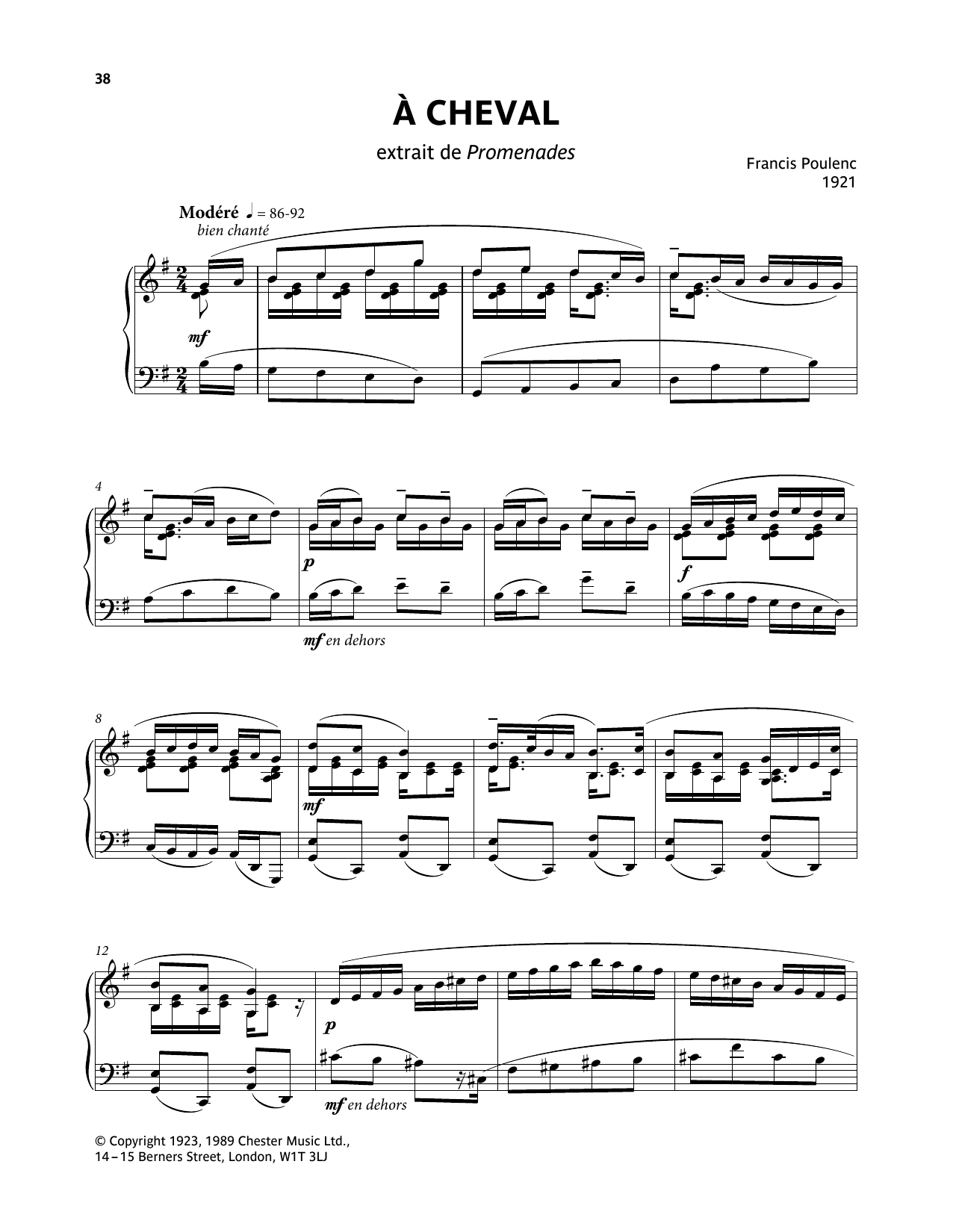 Francis Poulenc A Cheval sheet music notes and chords. Download Printable PDF.