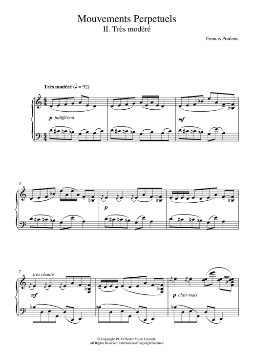 Learn to play Francis Poulenc Mouvement Perpetuel No. 2 sheet music for Piano Solo in minutes. Francis Poulenc Mouvement Perpetuel No. 2 sheet music notes and chords. Download Printable PDF.