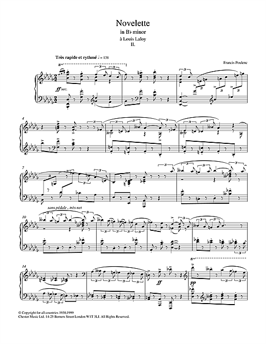 Learn to play Francis Poulenc Novelette In B Flat Minor, II (from the Three Novelettes) sheet music for Piano Solo in minutes. Francis Poulenc Novelette In B Flat Minor, II (from the Three Novelettes) sheet music notes and chords. Download Printable PDF.
