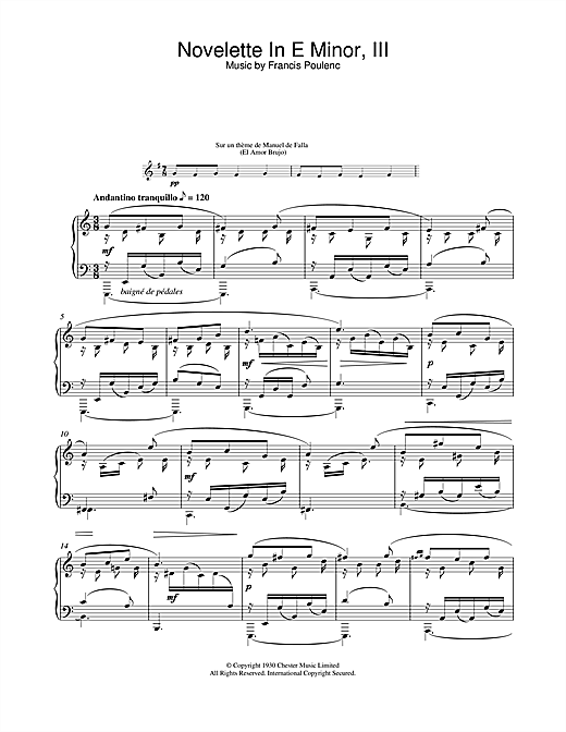Learn to play Francis Poulenc Novelette In E Minor, III (from the Three Novelettes) sheet music for Piano Solo in minutes. Francis Poulenc Novelette In E Minor, III (from the Three Novelettes) sheet music notes and chords