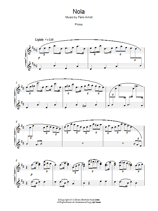 Felix Arndt Nola sheet music notes and chords. Download Printable PDF.