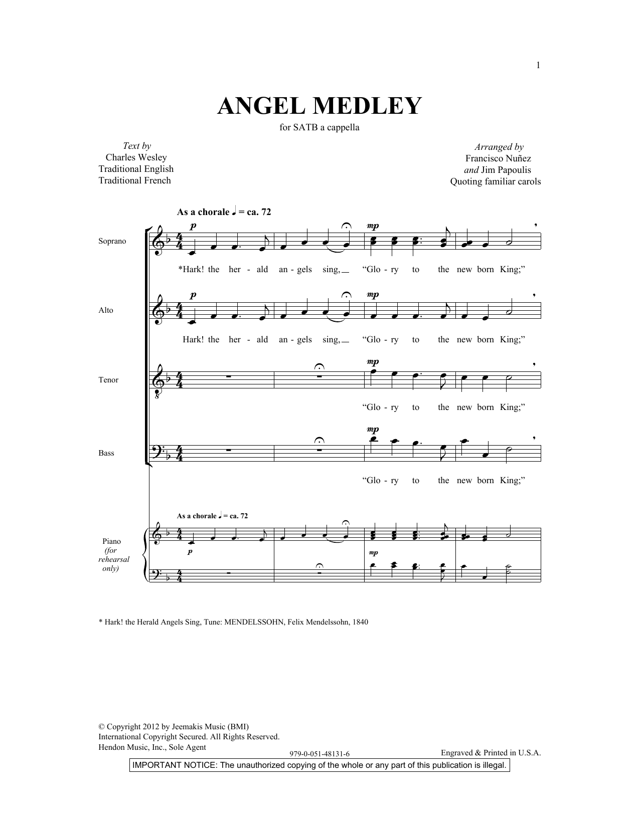 Learn to play Francisco J. Nuñez Angel Medley (from Coolside of Yuletide) sheet music for SATB Choir in minutes. Price: 3.9900$ Francisco J. Nuñez Angel Medley (from Coolside of Yuletide) sheet music notes and chords arranged for SATB Choir