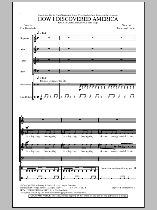 Learn to play Francisco J. Nunez How I Discovered America sheet music for SATB Choir in minutes. Francisco J. Nunez How I Discovered America sheet music notes and chords. Download Printable PDF.