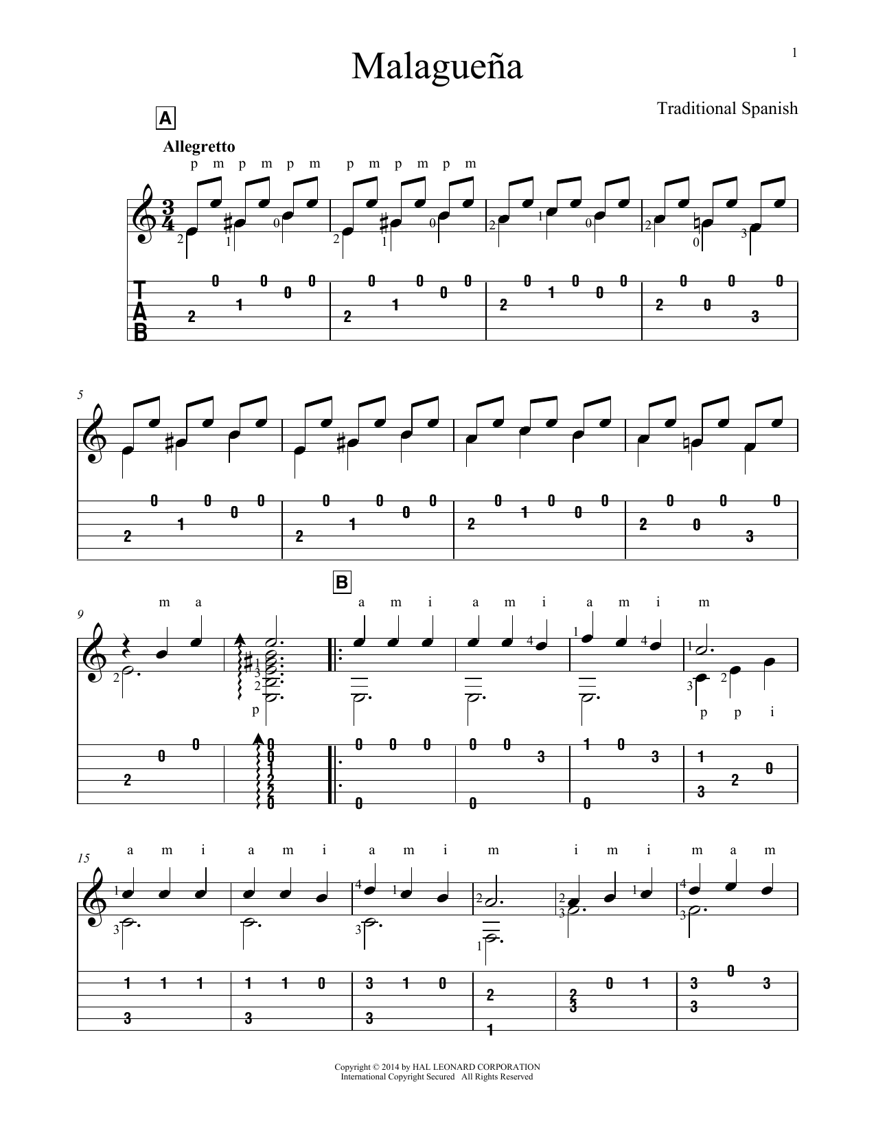 John Hill Malaguena sheet music notes and chords. Download Printable PDF.