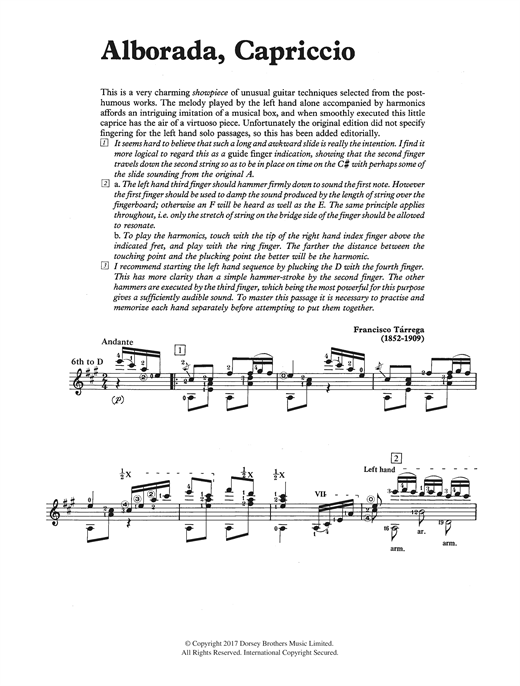 Learn to play Francisco Tarrega Alborada, Capriccio sheet music for Solo Guitar in minutes. Francisco Tarrega Alborada, Capriccio sheet music notes and chords. Download Printable PDF.