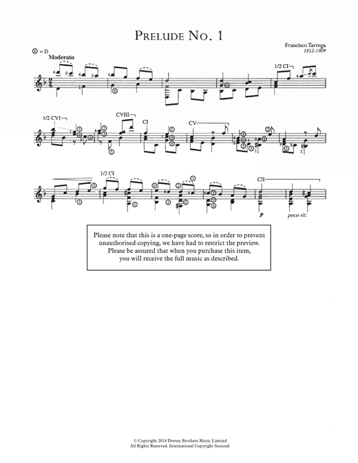 Learn to play Francisco Tarrega Prelude No.1 sheet music for Solo Guitar in minutes. Francisco Tarrega Prelude No.1 sheet music notes and chords
