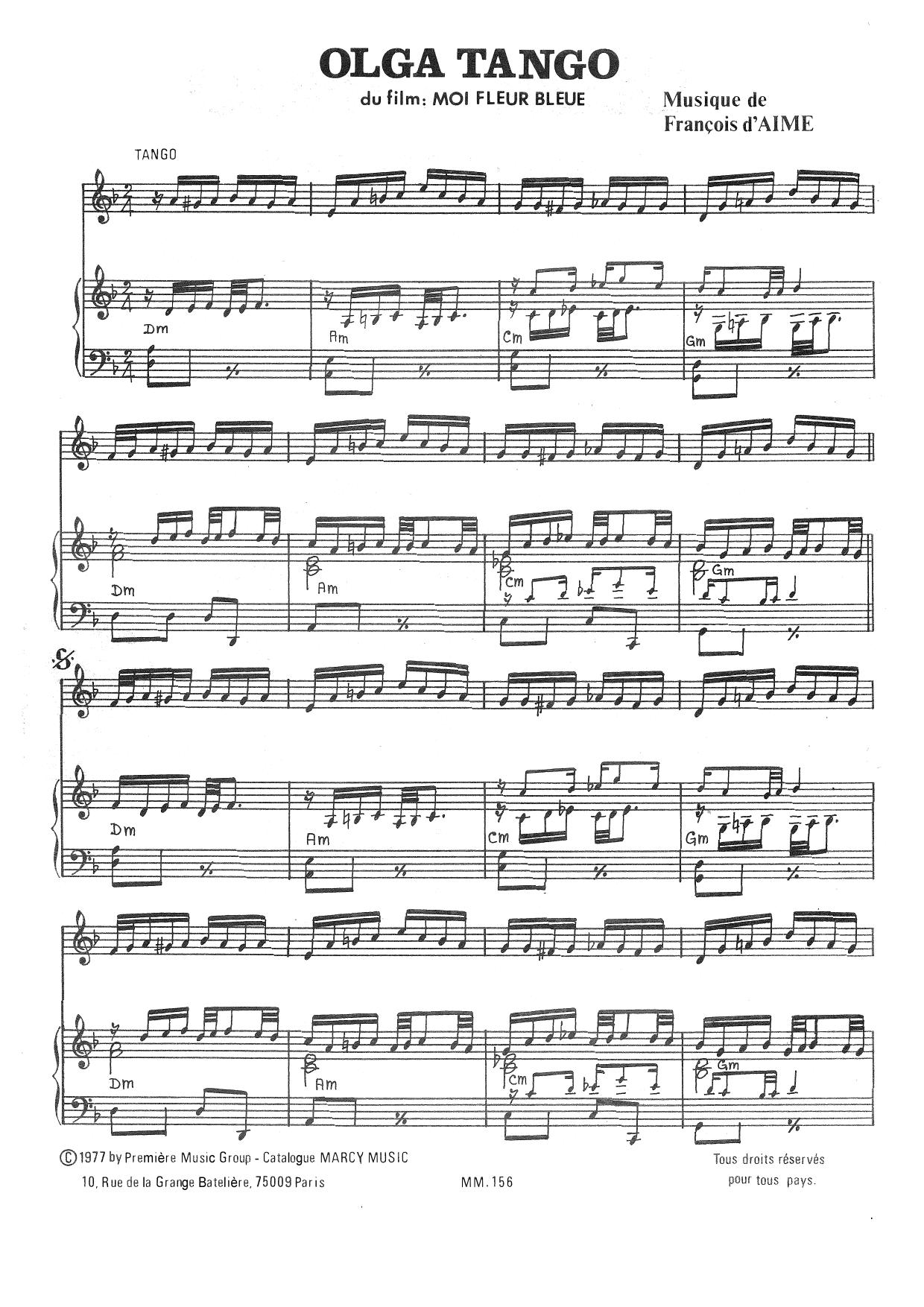 François d'Aime Olga Tango sheet music notes and chords. Download Printable PDF.