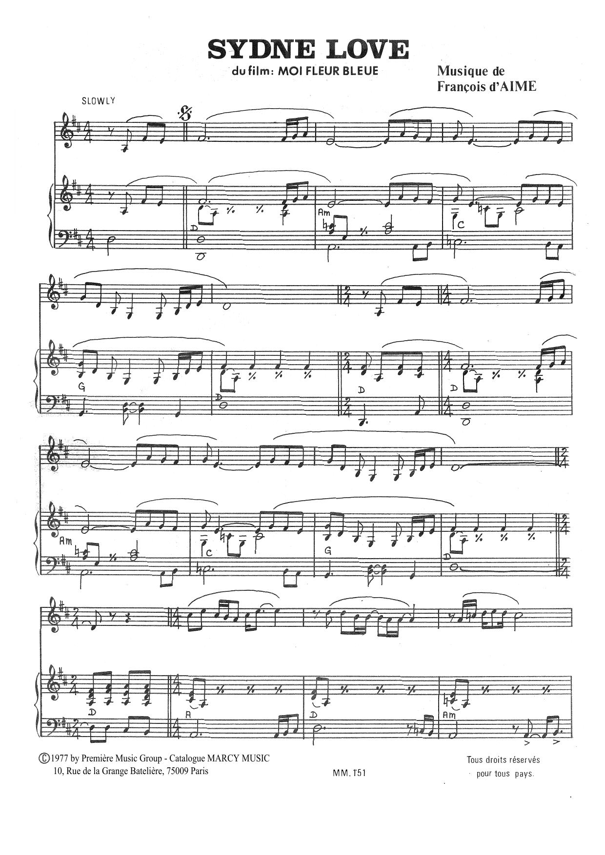 François d'Aime Sydne Love sheet music notes and chords. Download Printable PDF.