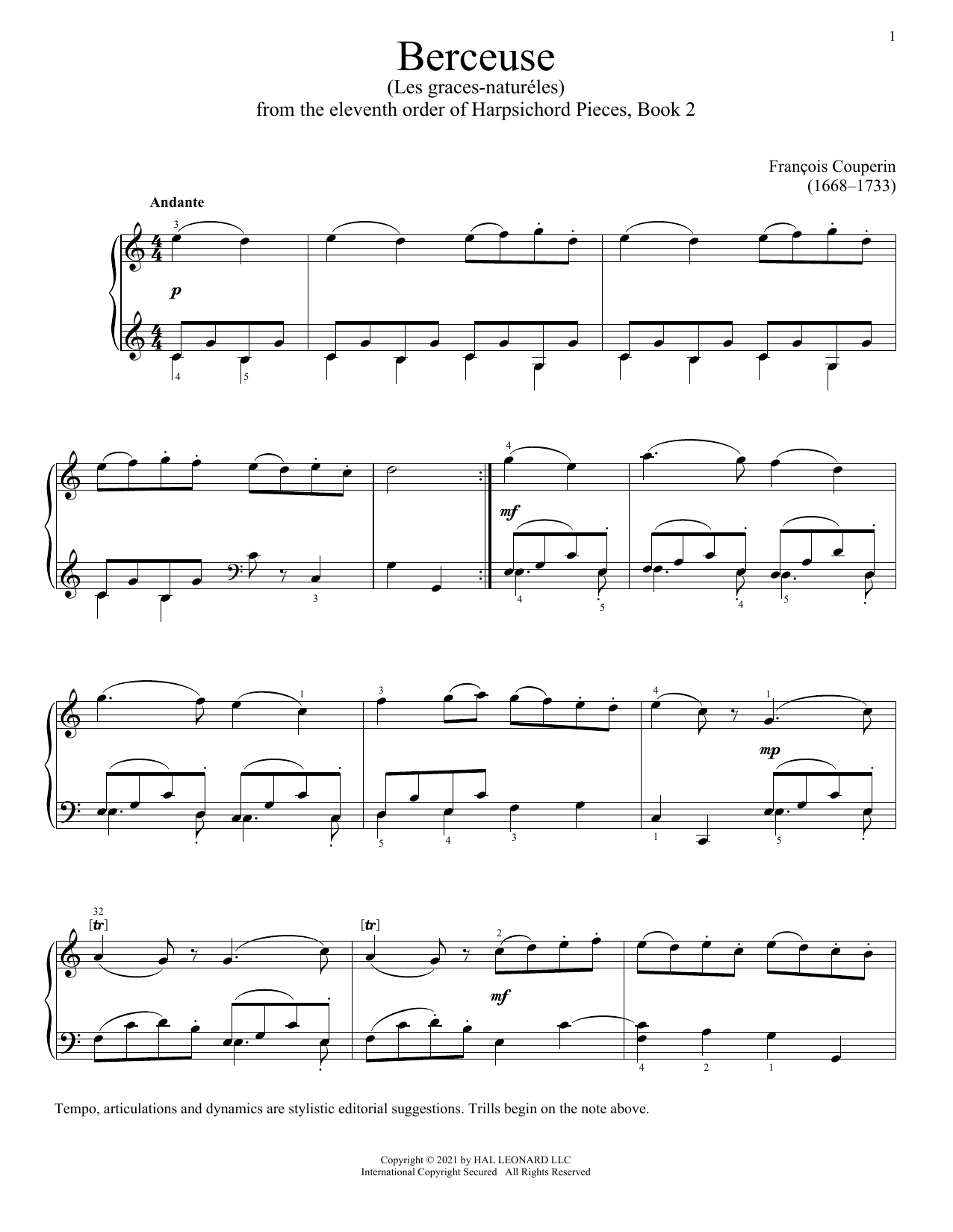 Francois Couperin Cradle Song sheet music notes and chords. Download Printable PDF.