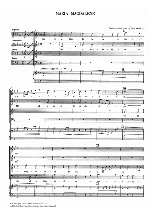 Francois Dulot Maria Magdalene sheet music notes and chords. Download Printable PDF.