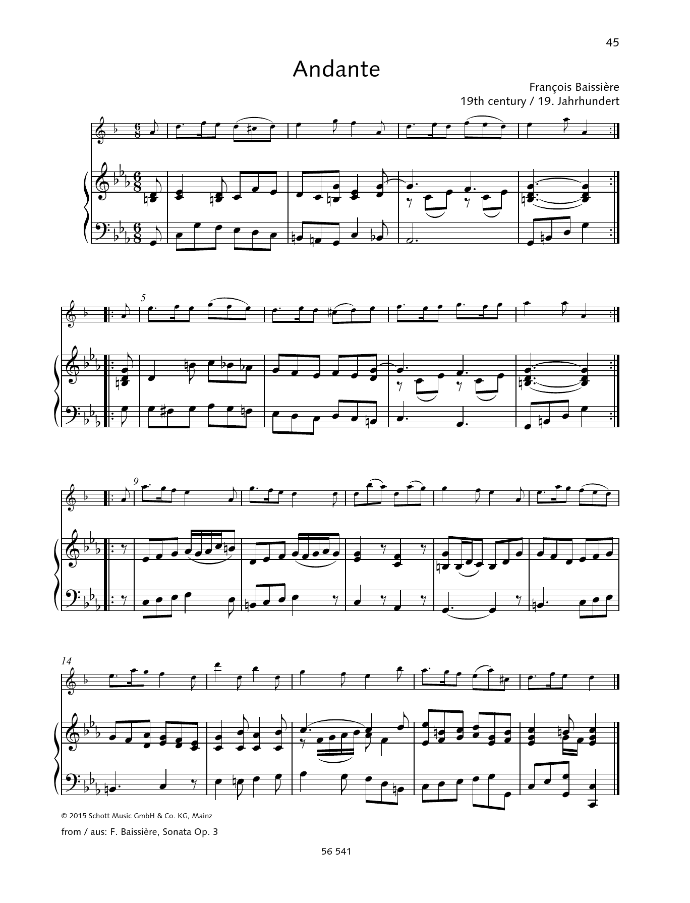 Franeois Baissicre Andante sheet music notes and chords. Download Printable PDF.