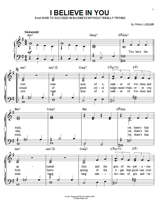 Frank Loesser I Believe In You sheet music notes and chords. Download Printable PDF.