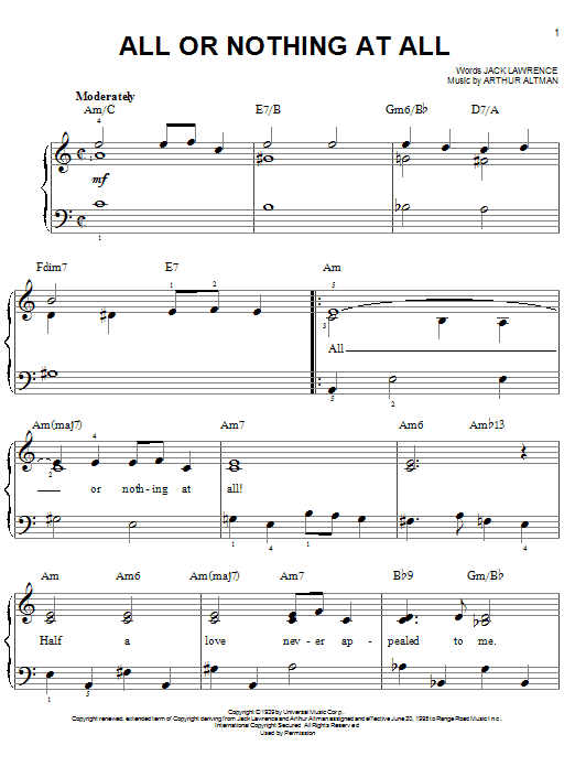 Frank Sinatra All Or Nothing At All sheet music notes and chords. Download Printable PDF.