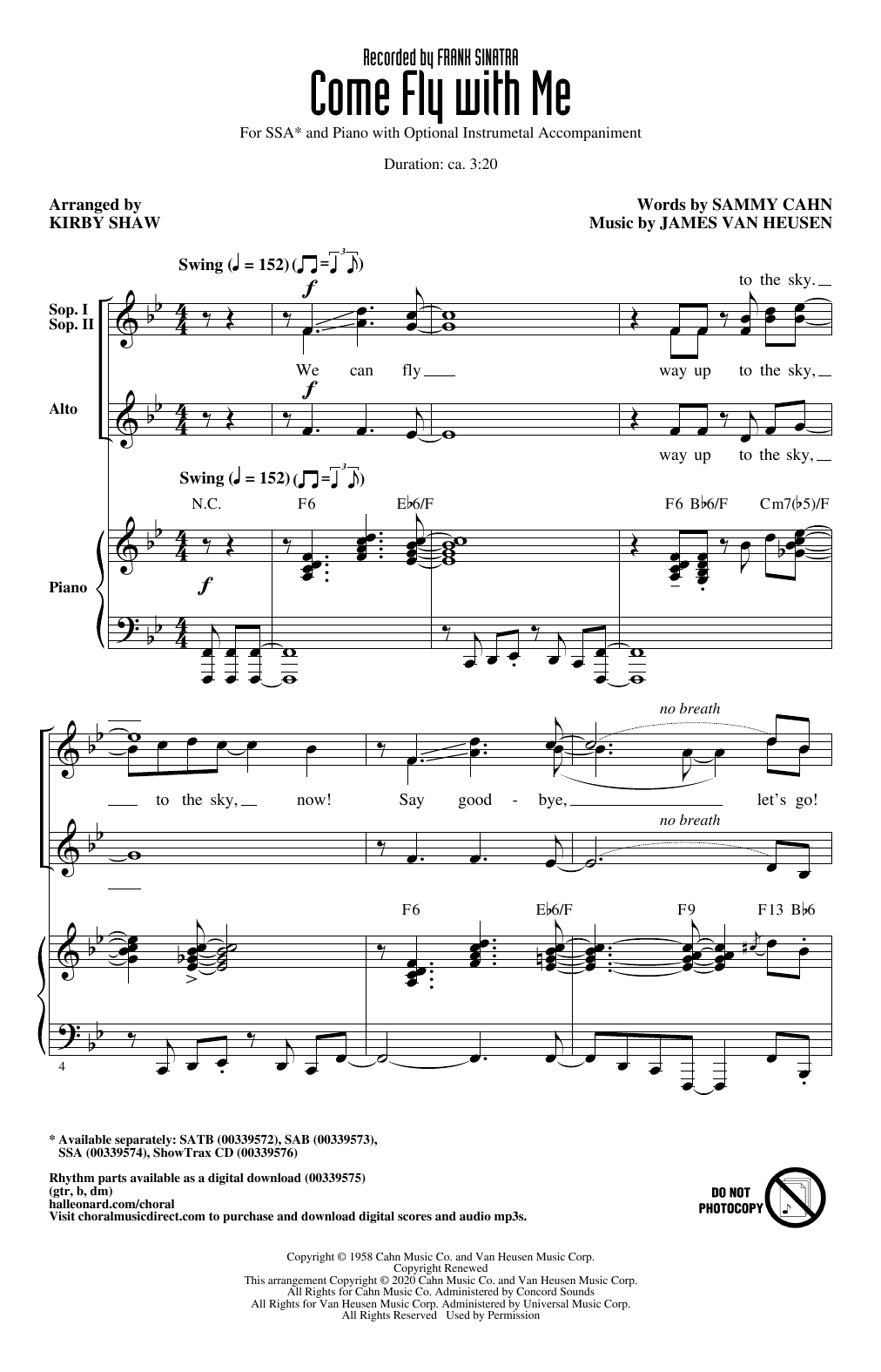 Frank Sinatra Come Fly With Me (arr. Kirby Shaw) sheet music notes and chords. Download Printable PDF.