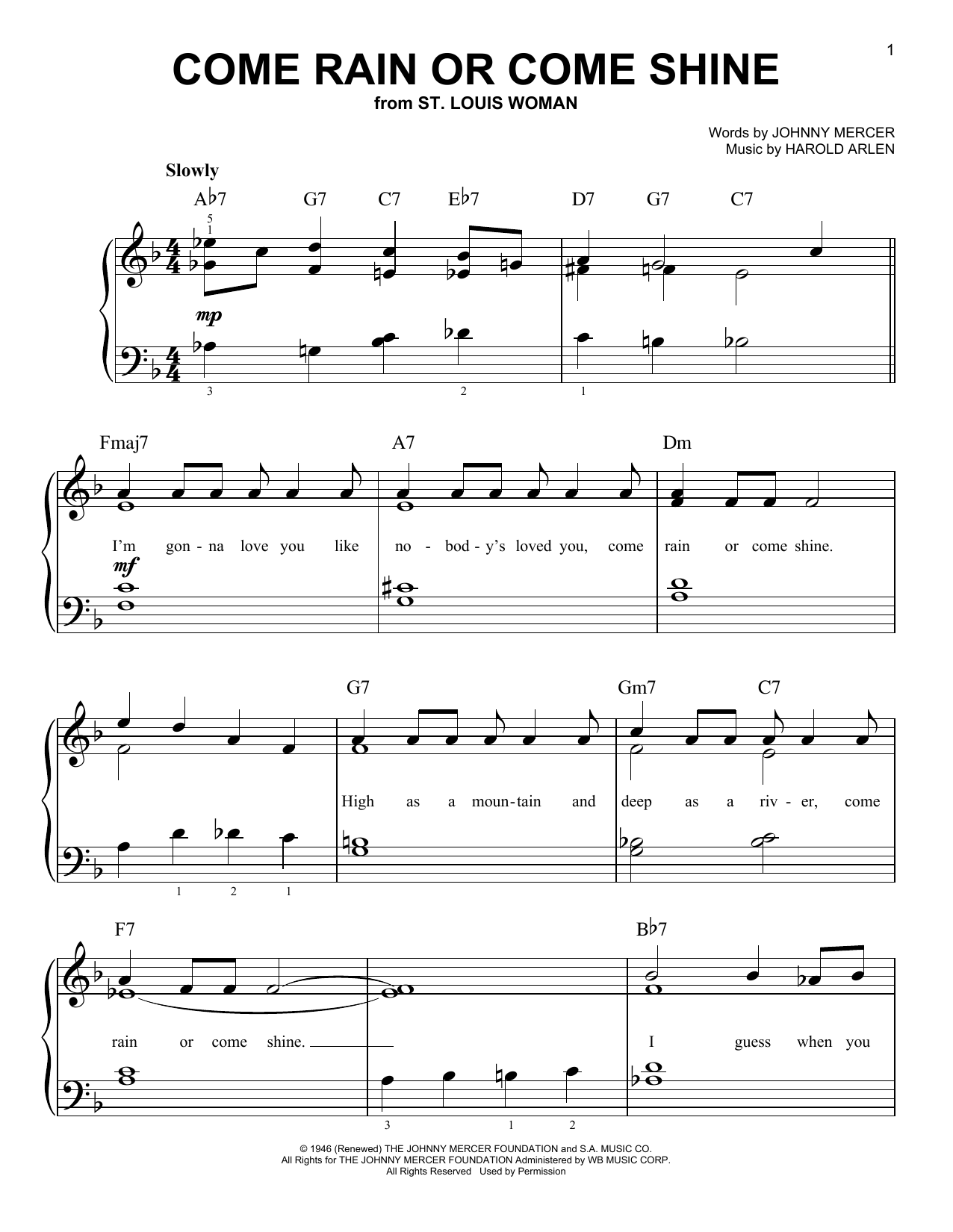 Frank Sinatra Come Rain Or Come Shine sheet music notes and chords. Download Printable PDF.