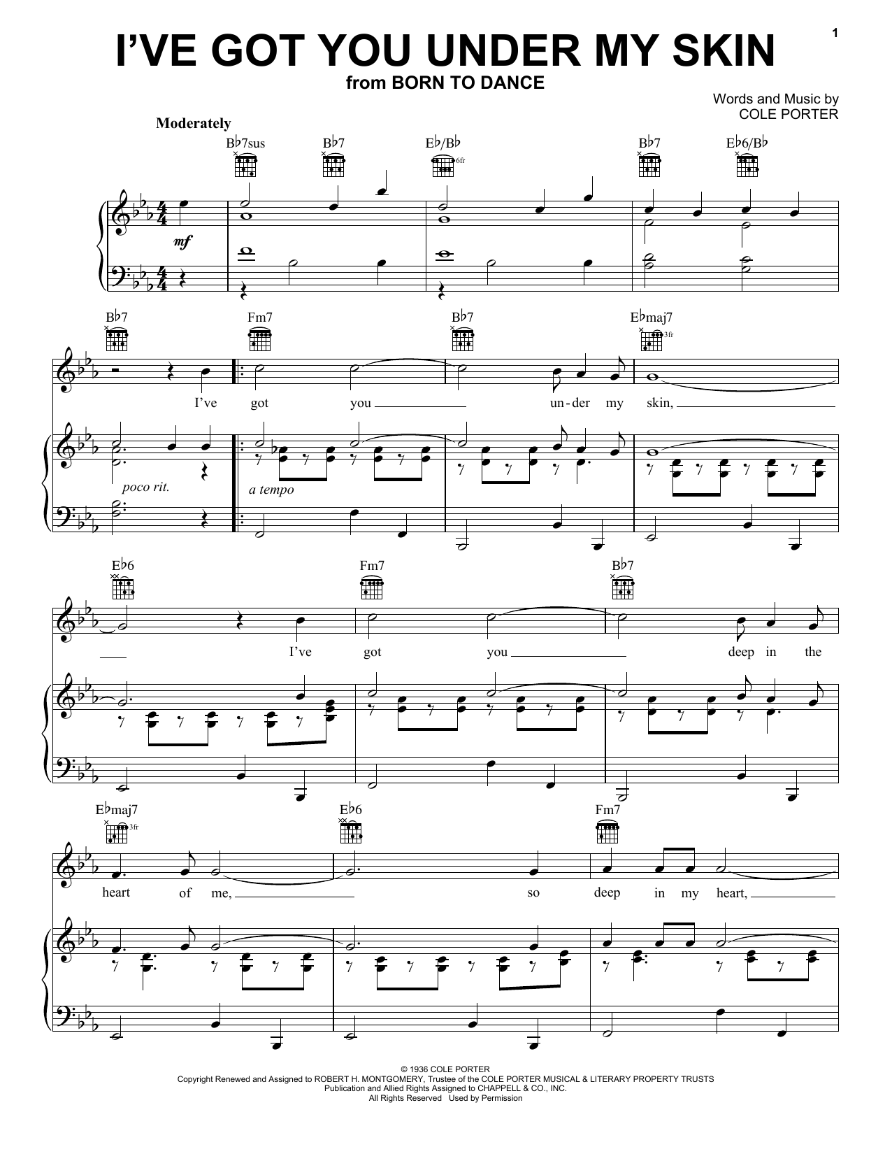 Frank Sinatra I've Got You Under My Skin sheet music notes and chords. Download Printable PDF.