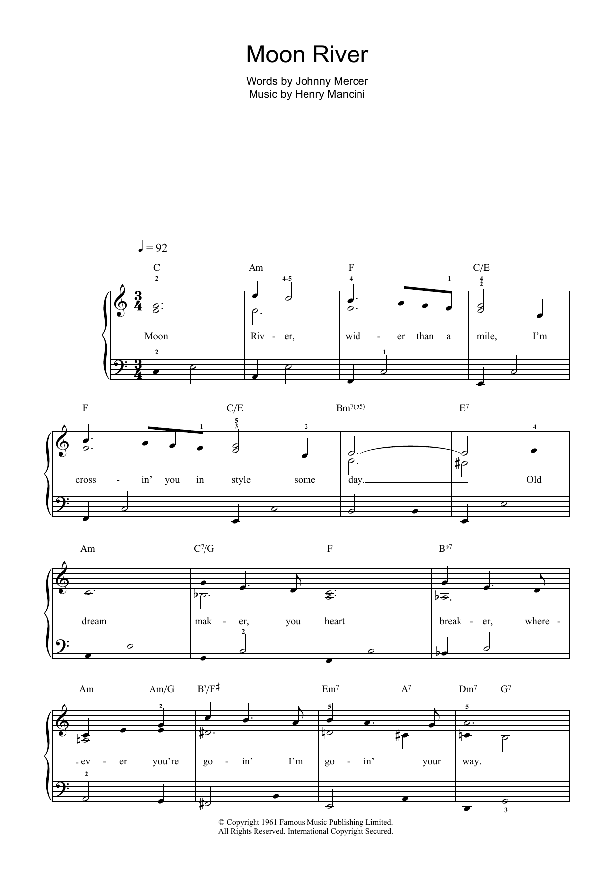 Frank Sinatra Moon River (from Breakfast At Tiffany's) sheet music notes and chords. Download Printable PDF.