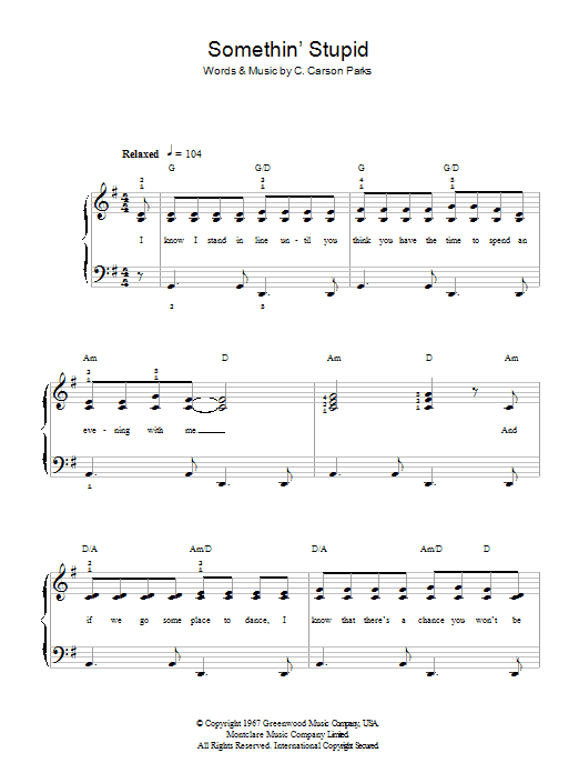 Frank Sinatra Somethin' Stupid sheet music notes and chords. Download Printable PDF.