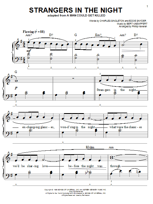 Frank Sinatra Strangers In The Night sheet music notes and chords. Download Printable PDF.