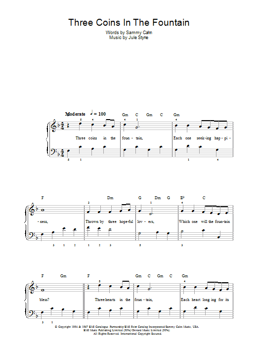 Frank Sinatra Three Coins In The Fountain sheet music notes and chords. Download Printable PDF.