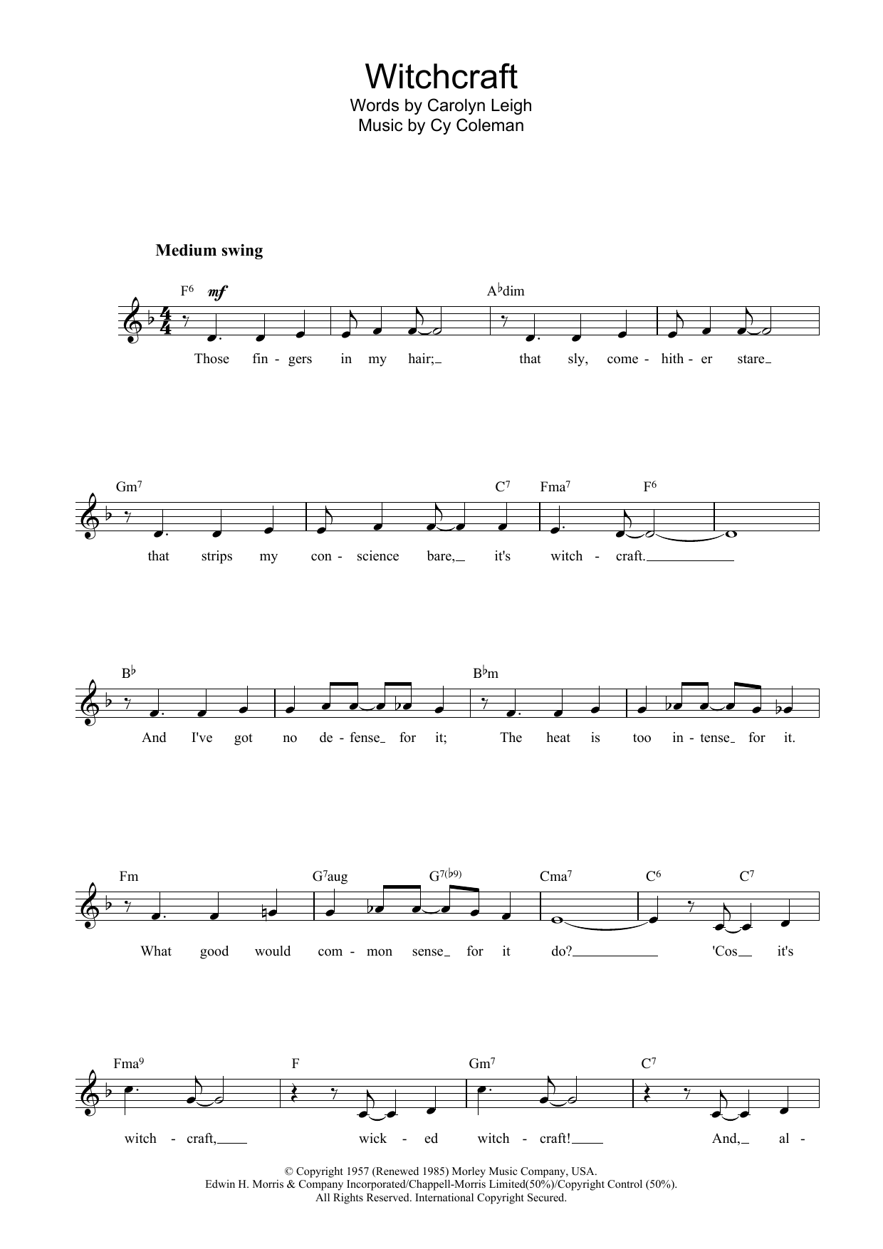 Cy Coleman Witchcraft sheet music notes and chords - Download Printable PDF and start playing in minutes.