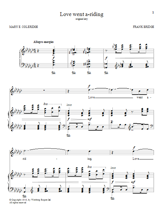 Frank Bridge Love went a-riding sheet music notes and chords. Download Printable PDF.