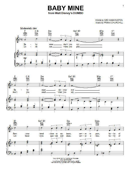 Frank Churchill Baby Mine (from Walt Disney's Dumbo) sheet music notes and chords. Download Printable PDF.