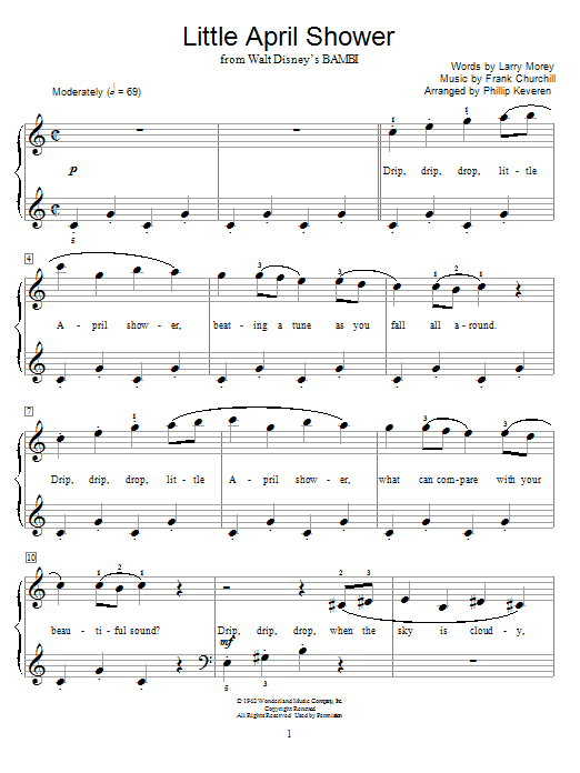 Frank Churchill Little April Shower sheet music notes and chords. Download Printable PDF.