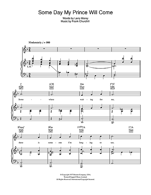 Frank Churchill Some Day My Prince Will Come From Walt Disney S Snow White And The Seven Dwarfs Sheet Music Pdf Notes Chords Disney Score Piano Vocal Guitar Right Hand Melody Download