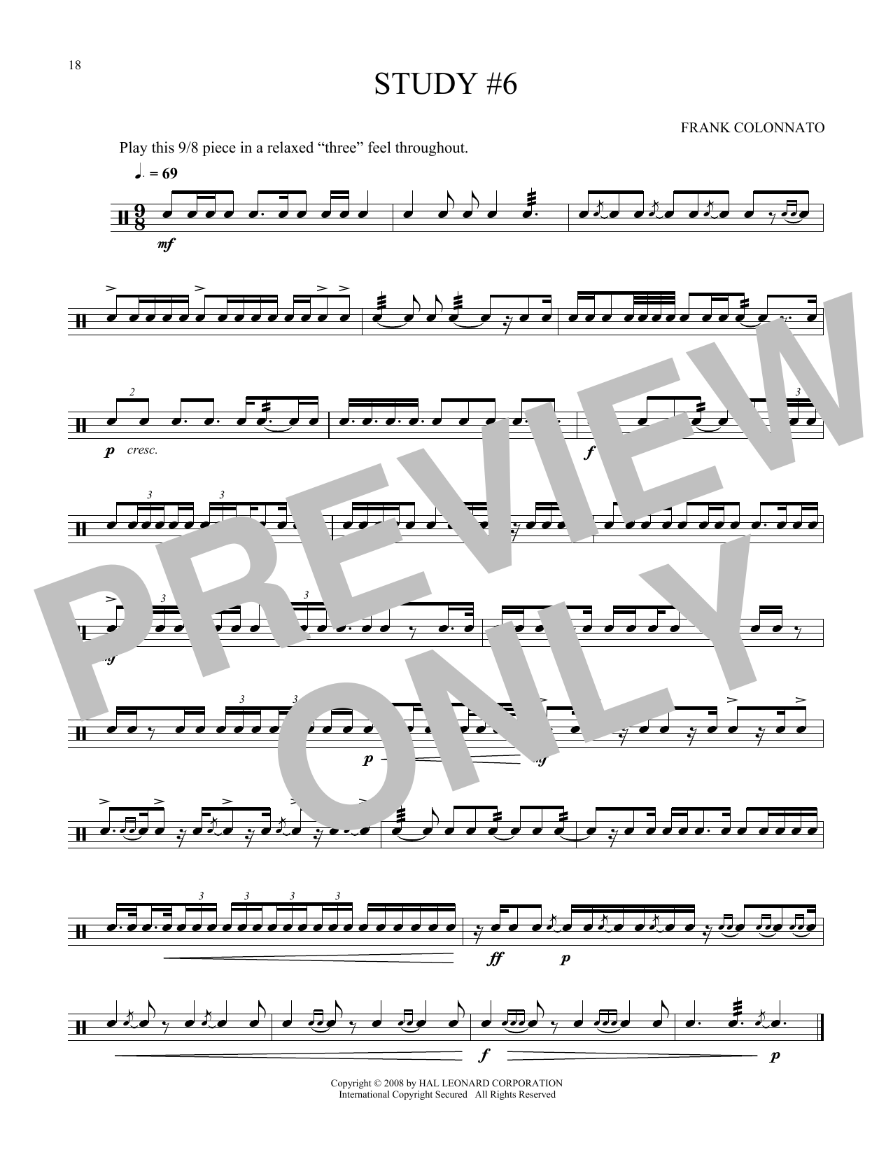 Frank Colonnato Study #6 sheet music notes and chords. Download Printable PDF.