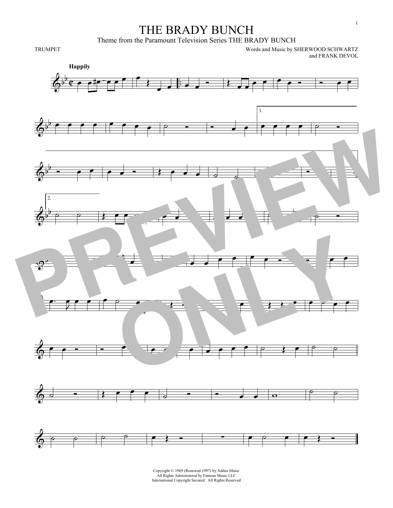 Learn to play Sherwood Schwartz The Brady Bunch sheet music for Tenor Sax Solo in minutes. Sherwood Schwartz The Brady Bunch sheet music notes and chords. Download Printable PDF.