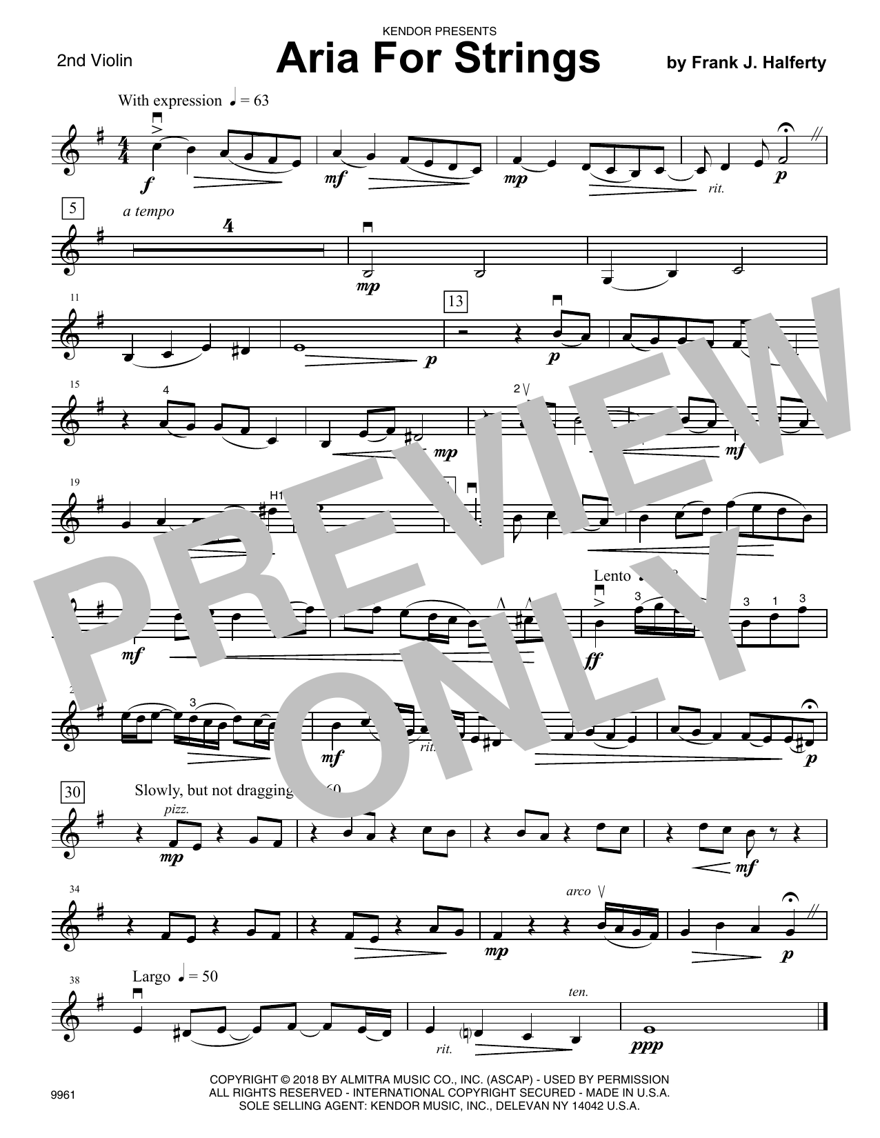 Learn to play Frank J. Halferty Aria For Strings - 2nd Violin sheet music for Orchestra in minutes. Frank J. Halferty Aria For Strings - 2nd Violin sheet music notes and chords. Download Printable PDF.