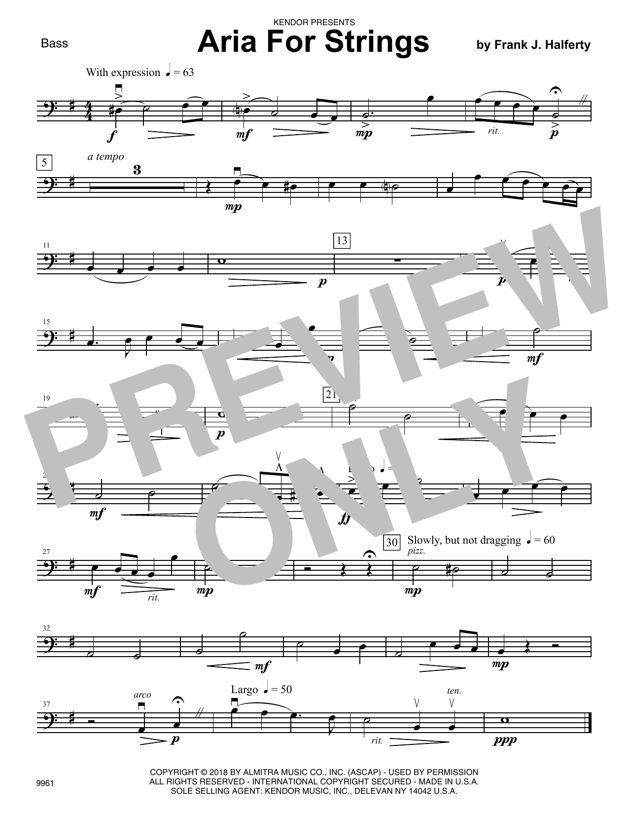 Learn to play Frank J. Halferty Aria For Strings - Bass sheet music for Orchestra in minutes. Frank J. Halferty Aria For Strings - Bass sheet music notes and chords. Download Printable PDF.