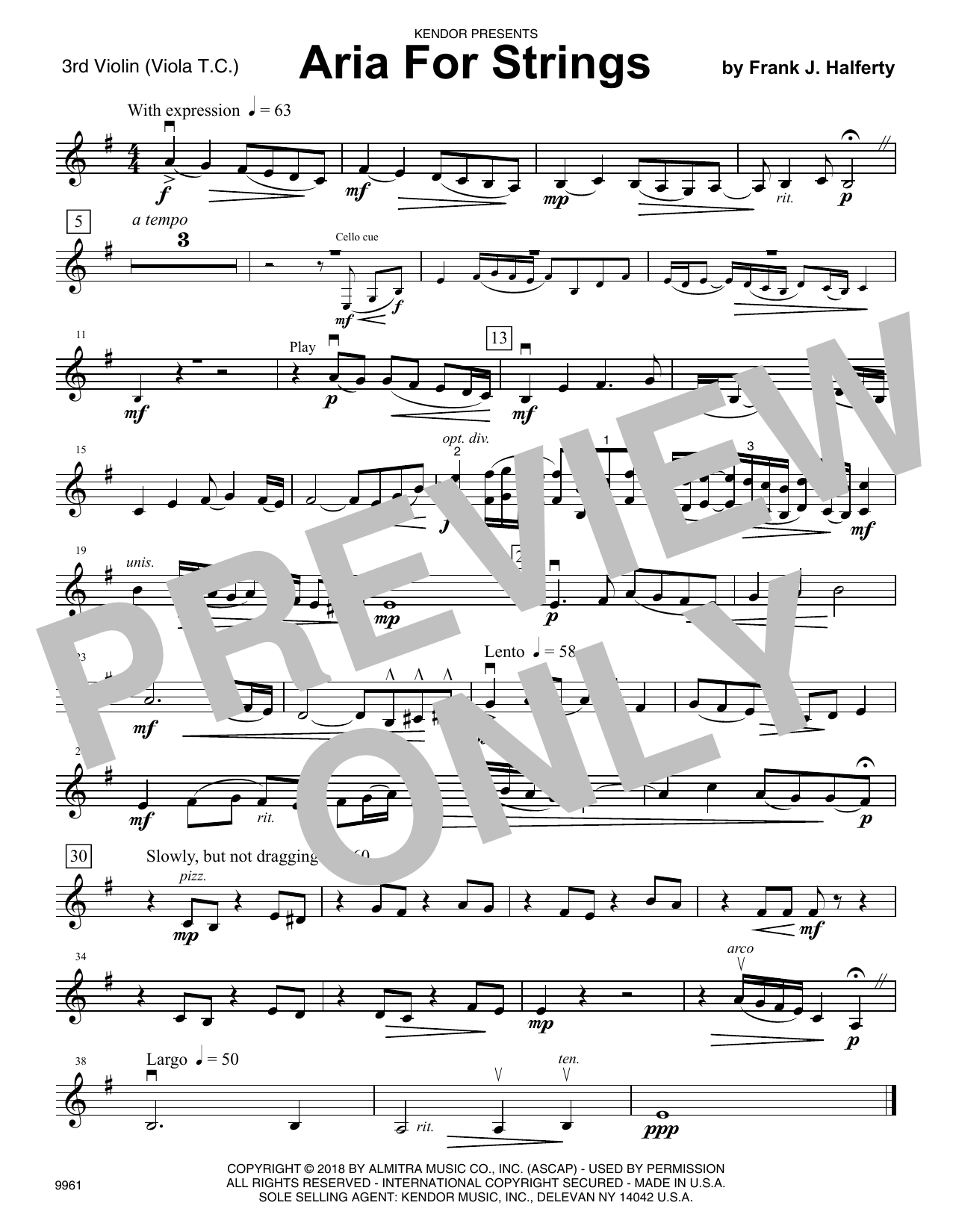 Learn to play Frank J. Halferty Aria For Strings - Violin 3 (Viola T.C.) sheet music for Orchestra in minutes. Frank J. Halferty Aria For Strings - Violin 3 (Viola T.C.) sheet music notes and chords. Download Printable PDF.