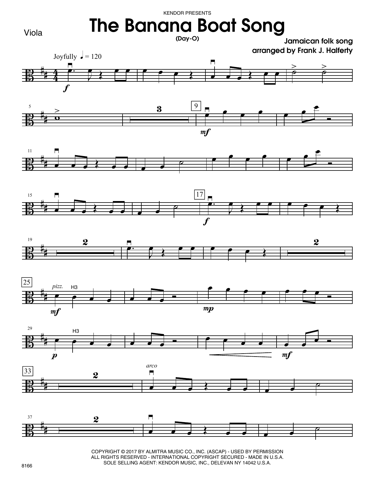 Frank J. Halferty Banana Boat Song, The (Day-O) - Viola sheet music notes and chords. Download Printable PDF.