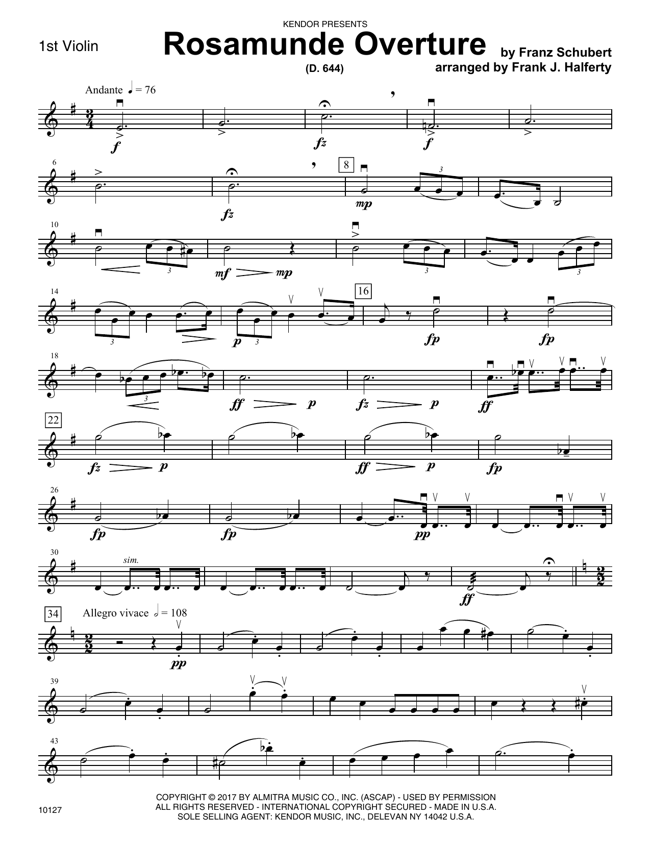Learn to play Frank J. Halferty Rosamunde Overture (D. 644) - 1st Violin sheet music for Orchestra in minutes. Frank J. Halferty Rosamunde Overture (D. 644) - 1st Violin sheet music notes and chords. Download Printable PDF.