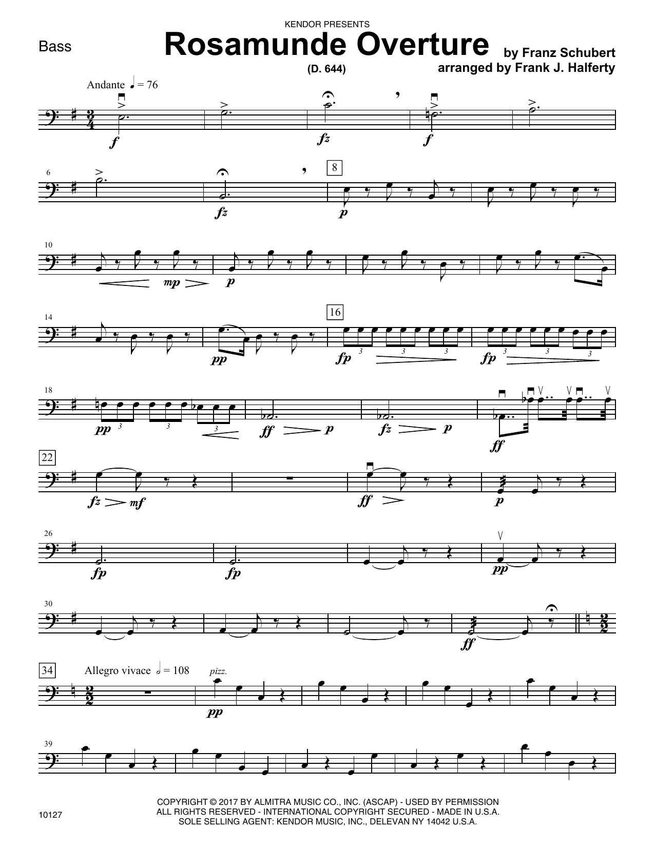 Learn to play Frank J. Halferty Rosamunde Overture (D. 644) - Bass sheet music for Orchestra in minutes. Frank J. Halferty Rosamunde Overture (D. 644) - Bass sheet music notes and chords. Download Printable PDF.