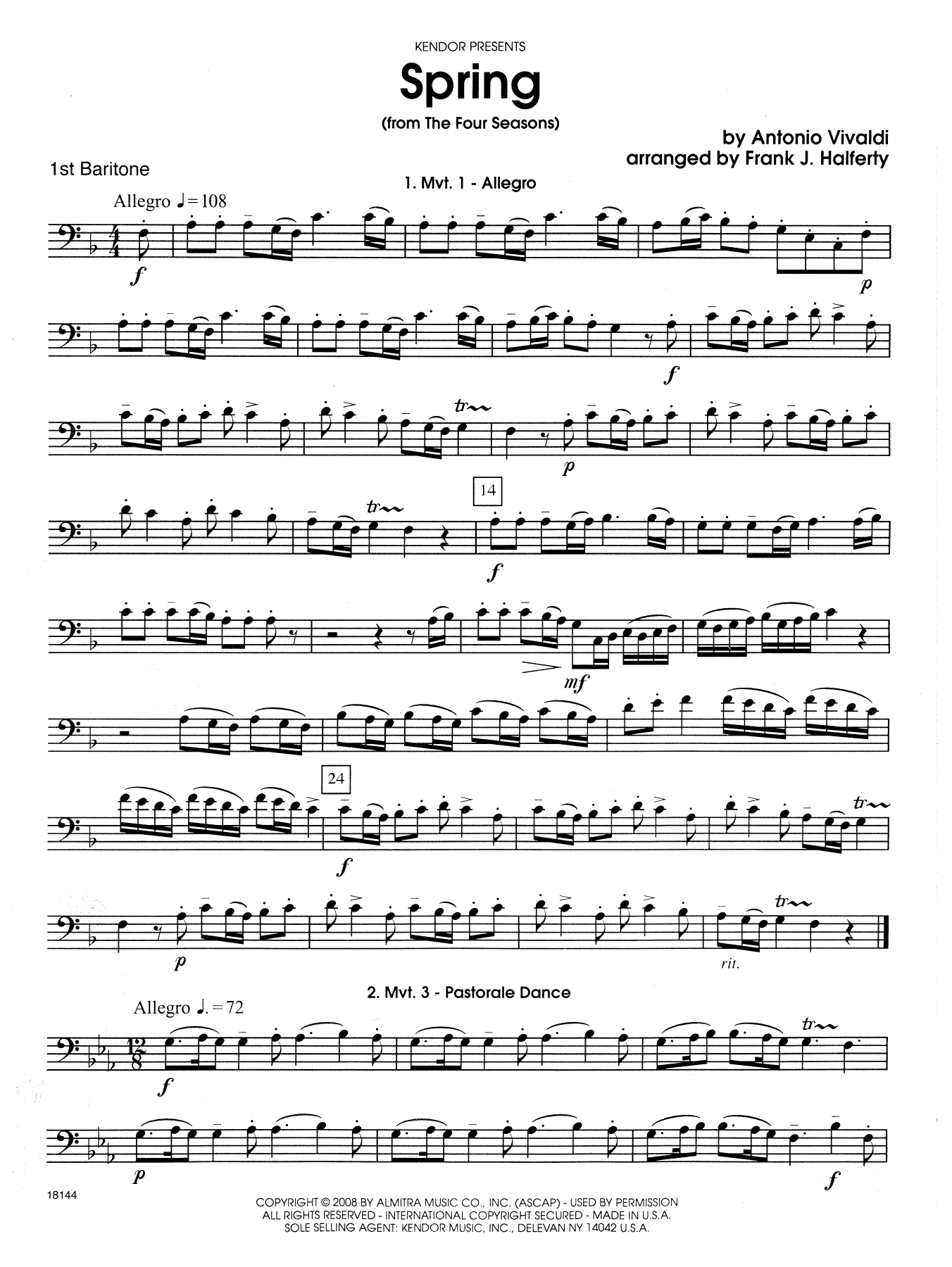 Frank J. Halferty Spring (from The Four Seasons) - 1st Baritone B.C. sheet music notes and chords. Download Printable PDF.