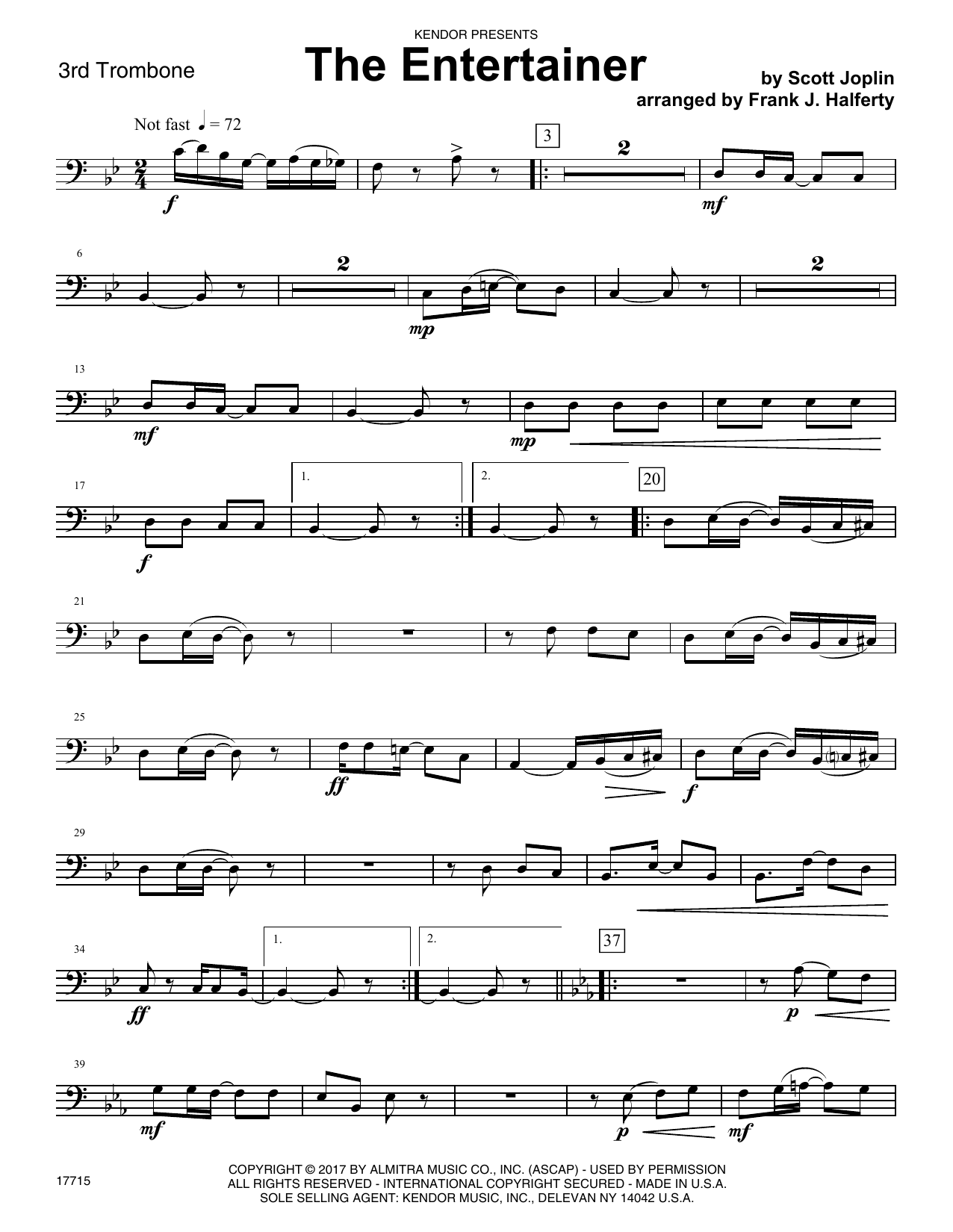 Frank J. Halferty The Entertainer - 3rd Trombone sheet music notes and chords. Download Printable PDF.