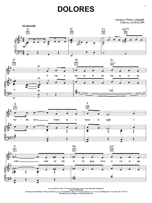 Frank Loesser Dolores sheet music notes and chords. Download Printable PDF.