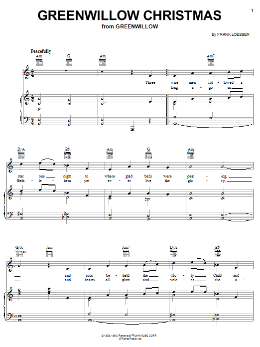 Frank Loesser Greenwillow Christmas sheet music notes and chords. Download Printable PDF.