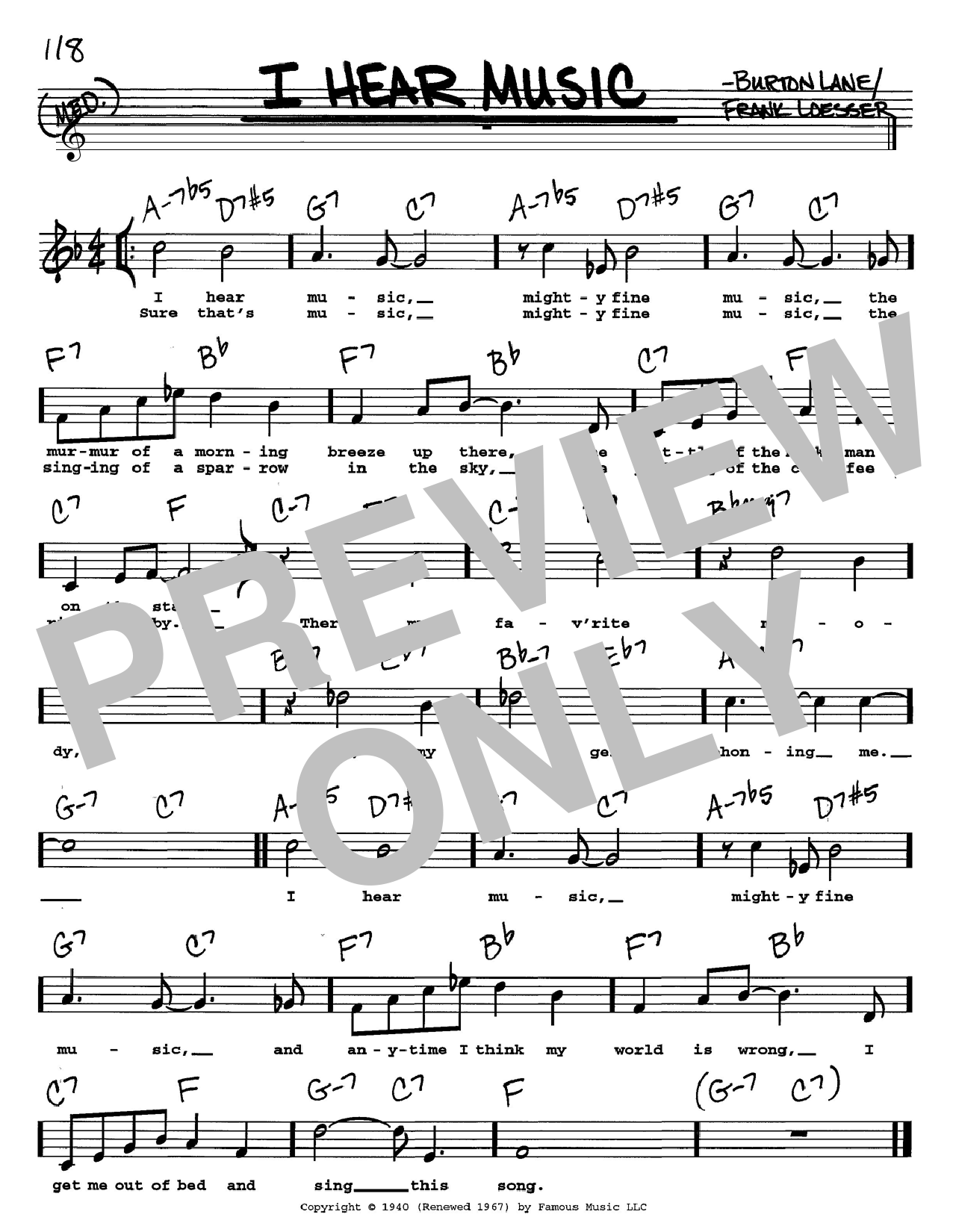 Frank Loesser I Hear Music sheet music notes and chords. Download Printable PDF.