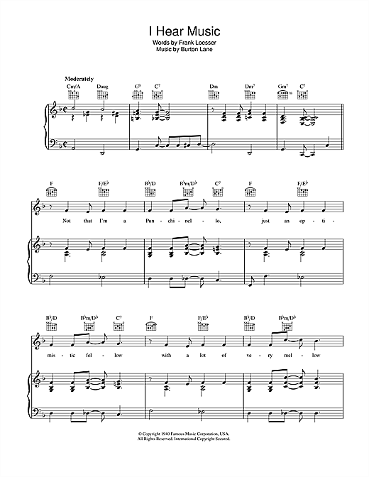 Frank Loesser I Hear Music sheet music notes and chords. Download Printable PDF.