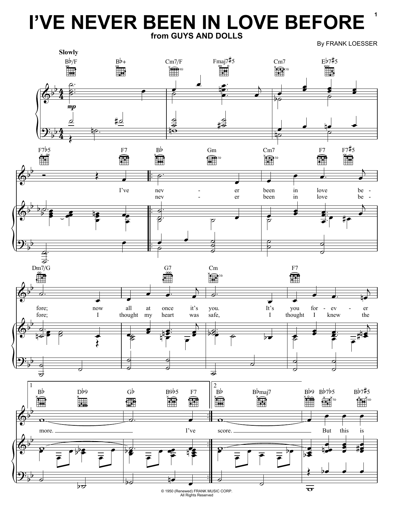 Learn to play Frank Loesser I've Never Been In Love Before sheet music for Real Book – Melody & Chords in minutes. Frank Loesser I've Never Been In Love Before sheet music notes and chords. Download Printable PDF.