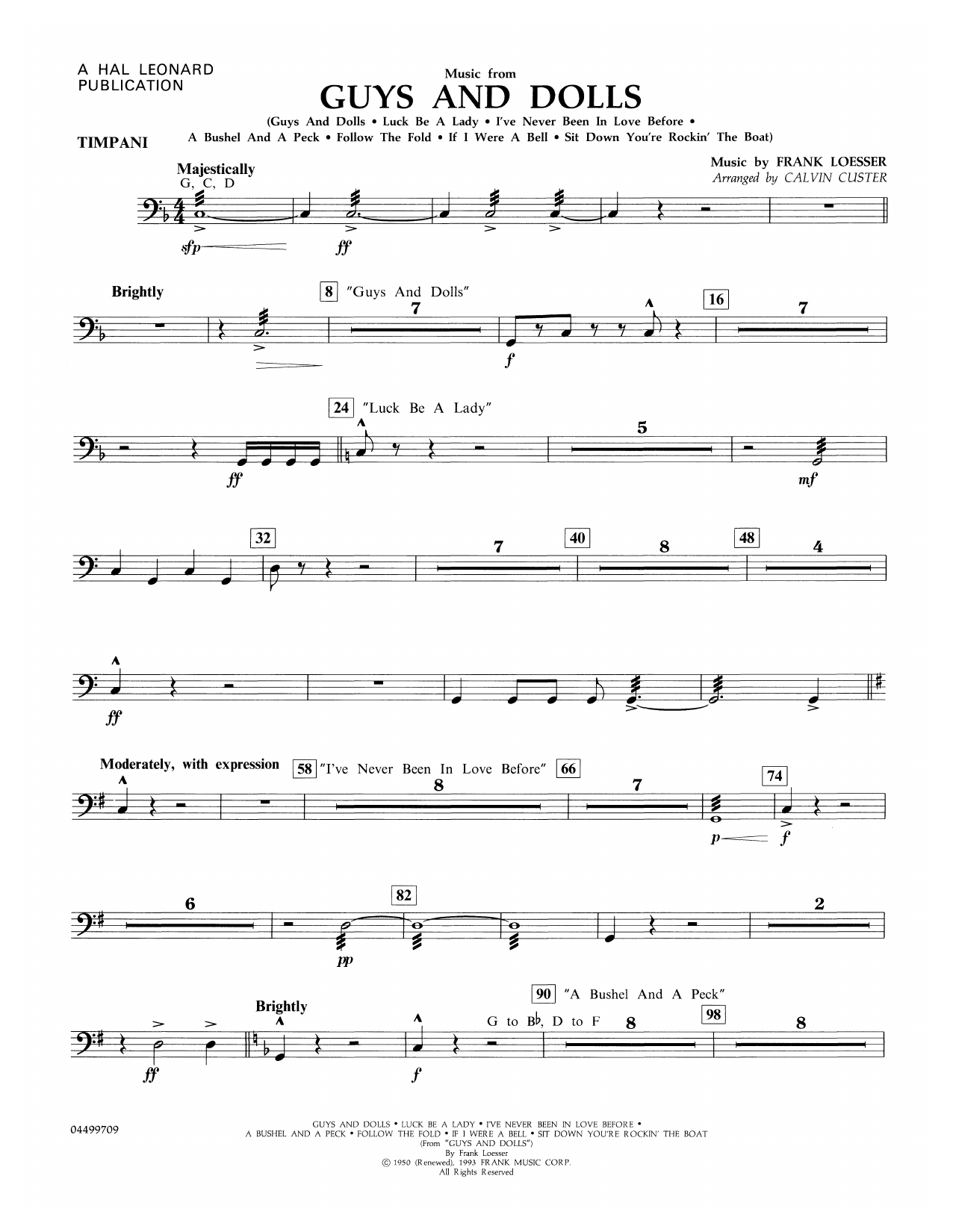 Learn to play Frank Loesser Music from Guys and Dolls (arr. Calvin Custer) - Trombone 2 sheet music for Full Orchestra in minutes. Frank Loesser Music from Guys and Dolls (arr. Calvin Custer) - Trombone 2 sheet music notes and chords. Download Printable PDF.