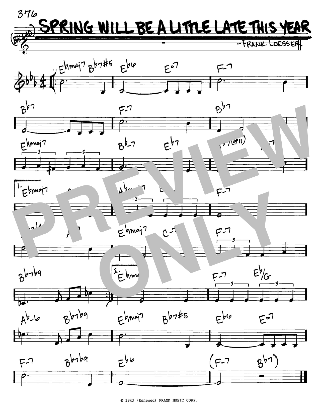 Learn to play Frank Loesser Spring Will Be A Little Late This Year sheet music for Lead Sheet / Fake Book in minutes. Price: 5.9900$ Frank Loesser Spring Will Be A Little Late This Year sheet music notes and chords arranged for Lead Sheet / Fake Book