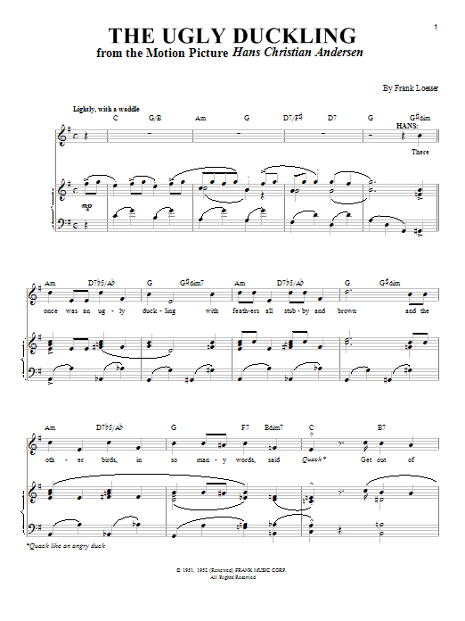 Frank Loesser The Ugly Duckling sheet music notes and chords. Download Printable PDF.