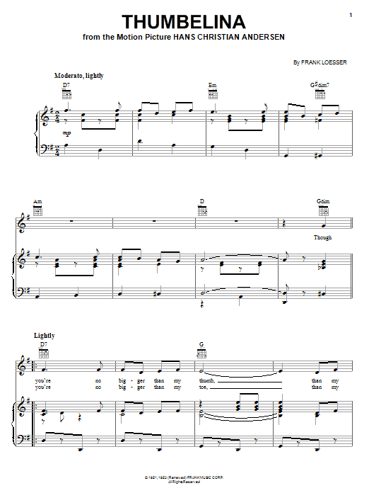 Frank Loesser Thumbelina sheet music notes and chords. Download Printable PDF.